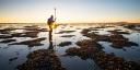 A person does measurements in the undeep waters of an estuary