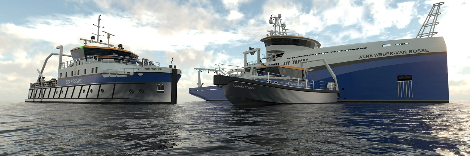 Two beautiful research ships of NIOZ laying in the sea with nice weather